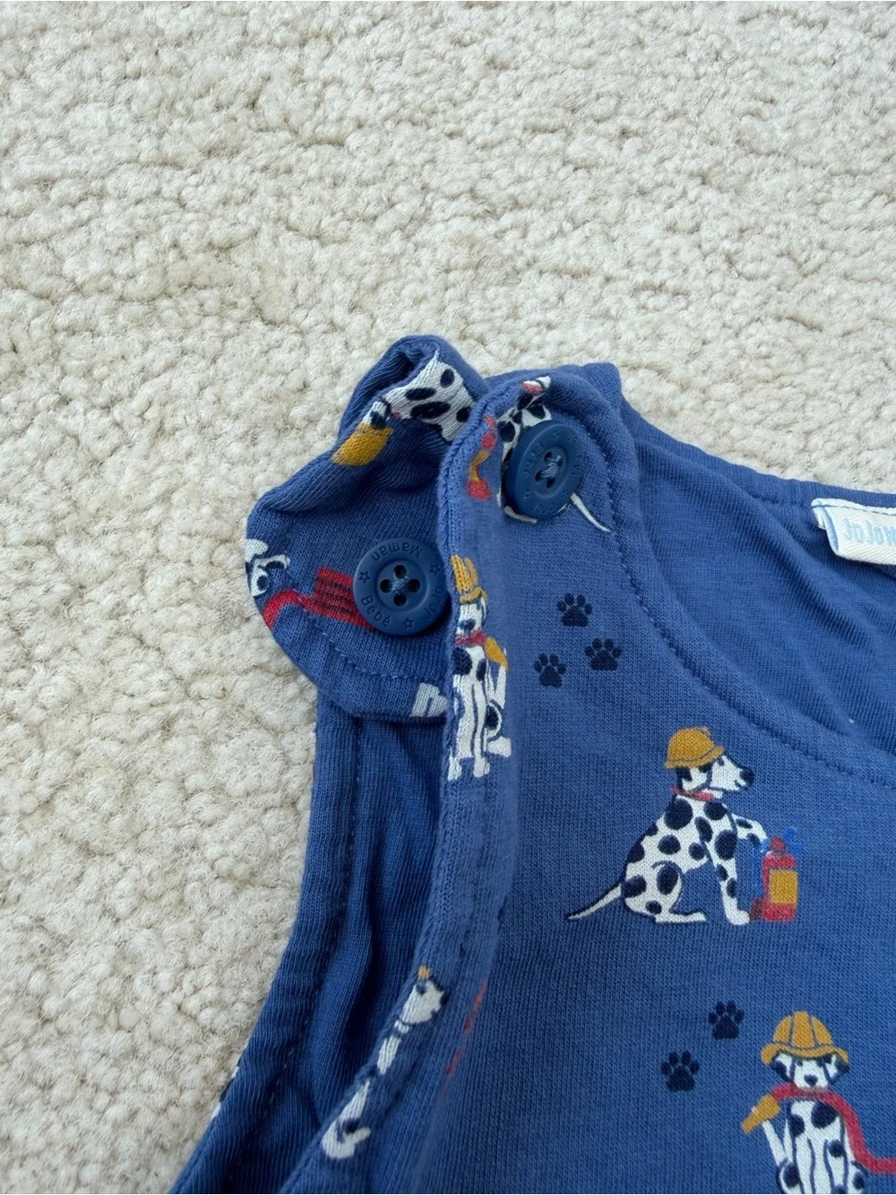 Jojo Maman Bebe Size 12-18 Months Dalmatian Dog Fire Hose Blue Overalls
